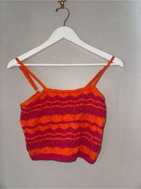 Orange Pink Knit Crop Top Adjustable Straps | Size L | Barely Worn